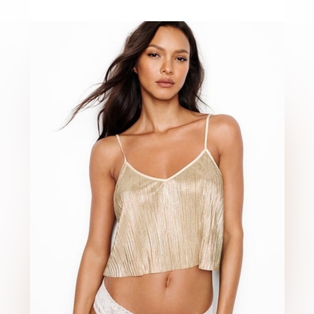 Victorias Secret Gold Shine Pleat Cropped Cami